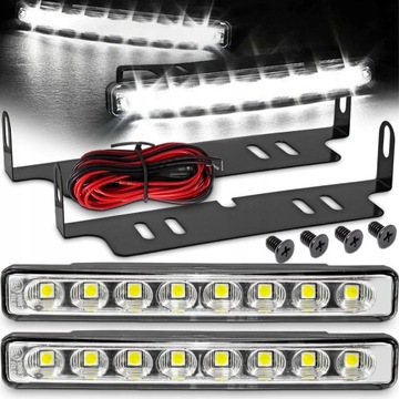 LAMPY DO JAZDY DZIENNEJ 8 LED DRL DZIENNE Z AUTOMATEM HOMOLOGACJA