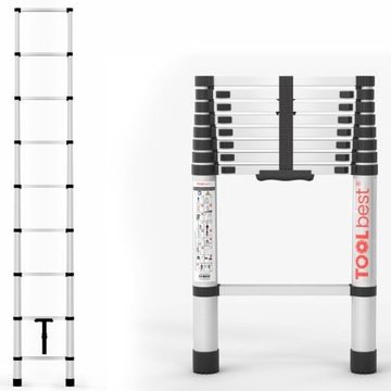 DRABINA TELESKOPOWA ALUMINIOWA PRZYSTAWNA SKŁADANA 2,6M 9 SZCZEBLI TOOLBEST