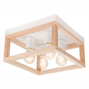 VILLY plafon drewniany 4 x E27 lampa sufitowa biała / naturalny buk