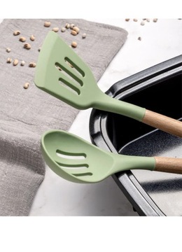 1Pcs Silicone Wood Soup Spoon Spatula Brush Scraper Avocado Green Oil