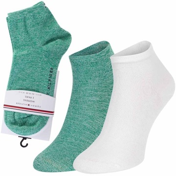 TOMMY HILFIGER SKARPETY SKARPETKI STOPKI 2 PARY ZIELONE/BIAŁE r.39-42
