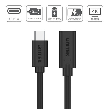 УДЛИНИТЕЛЬ USB TYPE-C UNITEK 10 Гбит/с 4K