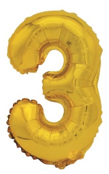 Balon foliowy cyfra ZŁOTA 3 TRZY TRÓJKA hel 40 cm