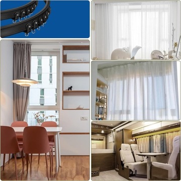 ELASTYCZNY KARNISZ SZYNA DO ZASŁON FIRAN 5M CAŁY ZESTAW KOLOR CZARNA