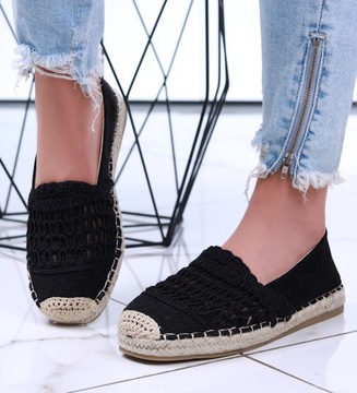 Czarne ażurowe balerinki espadryle damskie 15750 39