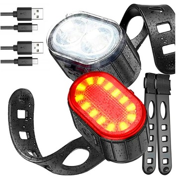 LAMPKA ROWEROWA LED ŚWIATŁO ZESTAW PRZÓD TYŁ NA KIEROWNICĘ AKUMULATOROWA