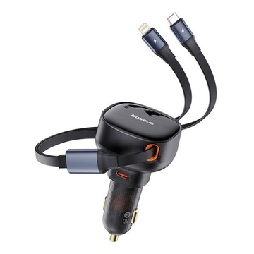 BASEUS ŁADOWARKA SAMOCHODOWA USB-C Z WBUDOWANYM KABLEM USB-C I LIGHTNING