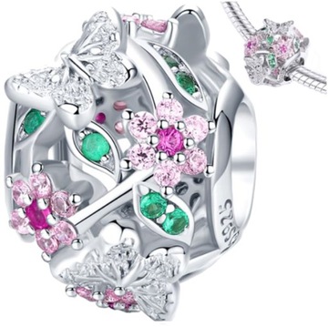 CHARMS WIOSENNE KWIATY srebro 925 srebrny koralik charms kolorowe kwiatki