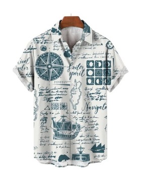Koszula z krótkim rękawem męska hawajska żeglarska podróżnicza Camisa 3XL