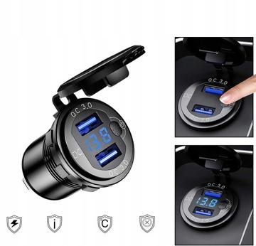 ЗАРЯДНОЕ УСТРОЙСТВО ДЛЯ МОТОЦИКЛА 2x USB QC 3.0 ВОЛЬТМЕТР 3А