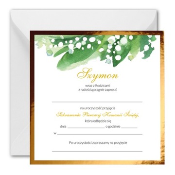 Zaproszenie na KOMUNIĘ ŚWIĘTĄ +imię +koperta 1szt komunijne personalizowane