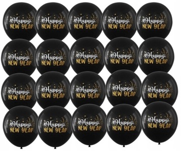 Balony czarno złote Dekoracje sylwestrowe 20 szt