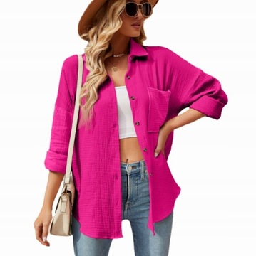 МУСЛИНОВАЯ РУБАШКА ЖЕНСКАЯ - СВОБОДНАЯ OVERSIZE Италия, M