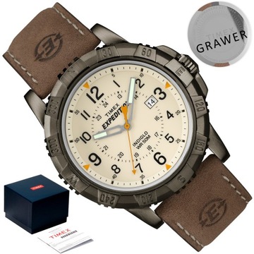 ZEGAREK MĘSKI Timex Expedition INDIGLO DATOWNIK 5ATM PASEK SKÓRA + GRAWER