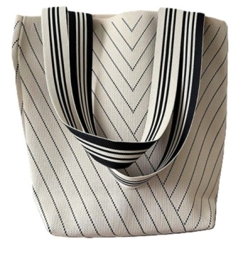 TORBA DAMSKA MŁODZIEŻOWA NA RAMIĘ BEŻOWA W PASKI ORYGINALNA MOCNA TKANA