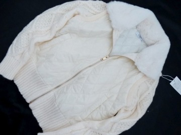 BOMBERKA pikowana ecru futro swetrowe rękawy S/M