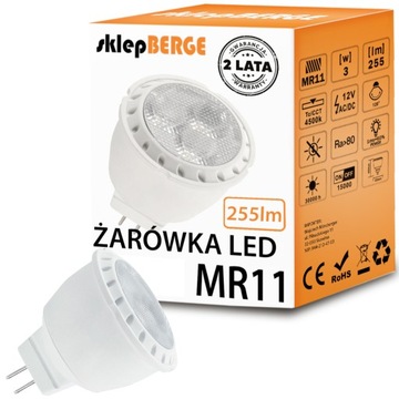 Żarówka LED MR11 3W 255lm Barwa Światła Ciepła 12V AC/DC