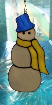 Снеговик украшение окна витраж зима желтый