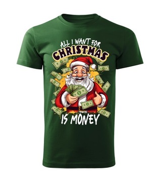 KOSZULKA T-SHIRT ZIELONA MĘSKA ŚWIĄTECZNA ALL I WANT FOR CHRISTMAS L