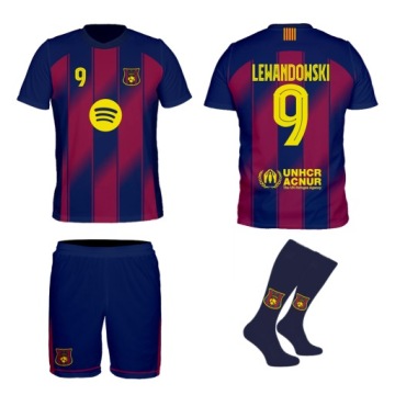Lewandowski Barcelona strój komplet + getry rozmiar 128