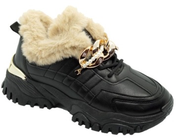БОТИНКИ СПОРТИВНЫЕ ЖЕНСКИЕ ЗИМНИЕ, ЦЕПЬ, ЧЕРНЫЕ, R40