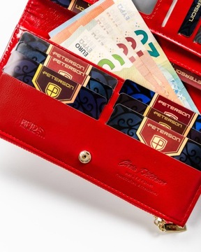 Duży modny portfel damski z lakierowanej skóry eko RFID BLOCKING Peterson