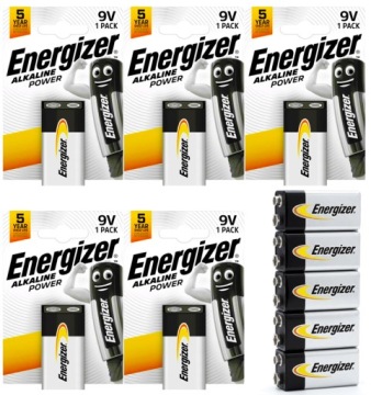 BATERIA ALKALICZNA ENERGIZER 9V 6LR61 6F22 ALKALINE POWER ZESTAW 5 SZTUK