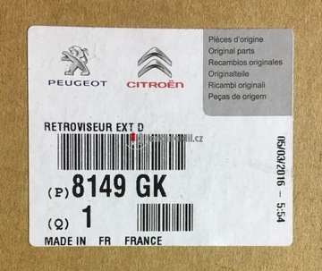 CITROEN XSARA VNĚJŠÍ ZRCÁTKO ZPÁTEČNÁ ORIGINÁLNÍ 8149GK