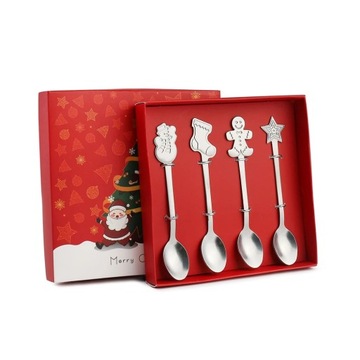 4pcs Christmas Spoon Fork Cutlery Set Christmas Gift Elk Christmas Tree