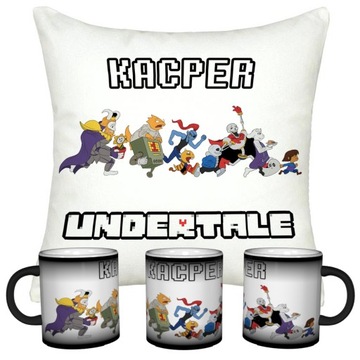 ZESTAW UNDERTALE MAGICZNY KUBEK + PODUSZKA + IMIE