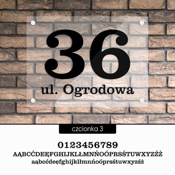Tablica adresowa adres 3D numer na dom 40x30 przeźroczysta - szkło akrylowe