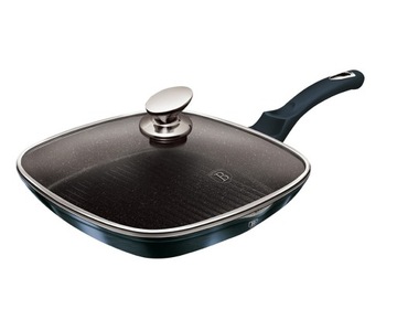 PATELNIA DO SMAŻENIA GRILLOWA GRANITOWA 28cm INDUKCJA GAZ Z POKRYWKĄ