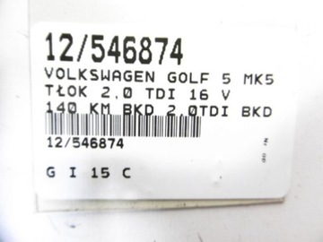VW GOLF 5 MK5 V PÍST 2,0 TDI 140KM BKD