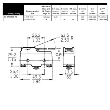 Концевой выключатель Микровыключатель Honeywell BZ-2RW863-A2 15А/250В НО/НЗ