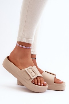 KLAPKI DAMSKIE PIANKOWE NA PLATFORMIE LEKKIE NN274A666 BEŻOWE 41