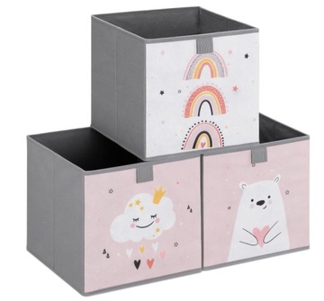 3X PUDEŁKA NA ZABAWKI DZIECIĘCE SKRZYNKI 28x28 CM SKŁADANE ORGANIZERY WZORY