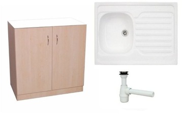 SZAFKA 80x60 DĄB + ZLEWOZMYWAK BIAŁY 1K + SYFON