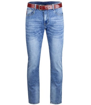 Klasyczne jeansy męskie spodnie z czerwonym paskiem 40