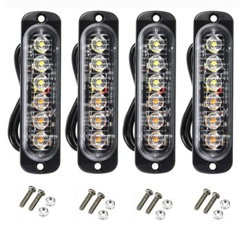 4SZT LAMPY OSTRZEGAWCZE 6 LED WODOODPORNY STROBOSKOP POMOC LAWETA DC 12-24V