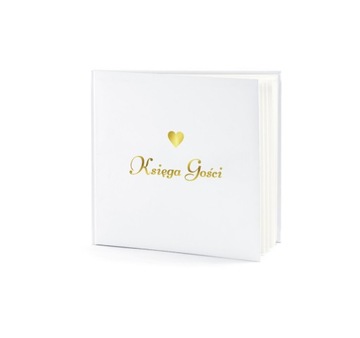 KSIĘGA GOŚCI BIAŁA na wesele ślub Album ŚLUBNY ZŁOTE SERDUSZKO złoty napis
