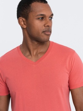 Męska bawełniana koszulka z dekoltem serek BASIC różowa V12 OM-TSBS-0145 M