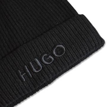 Czapka zimowa Hugo Boss prążkowana wełniana czarna