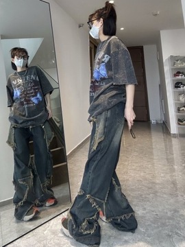 Y2K Vintage Women Denim Jeans Korean Streetwear Ov