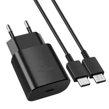 СУПЕРБЫСТРОЕ УНИВЕРСАЛЬНОЕ СЕТЕВОЕ ЗАРЯДНОЕ УСТРОЙСТВО 25 Вт SAMSUNG 2X USB C/C КАБЕЛЬ 1М