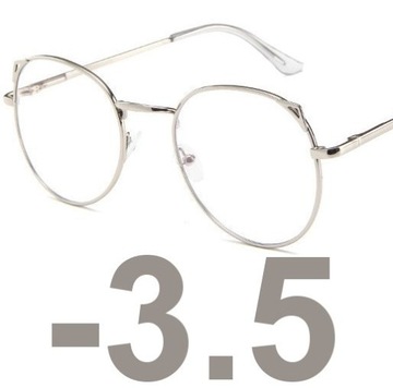 OKULARY metal KOREKCYJNE MINUSY kocie uszy -3.5
