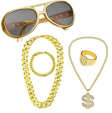 KOSTIUM PRZEBRANIE BIZNESMENA W STYLU LAT 70 80 DOLAR BIŻUTERIA HIP HOP