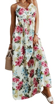 Włoska zwiewna BOHO kwiaty liście maxi długa SML