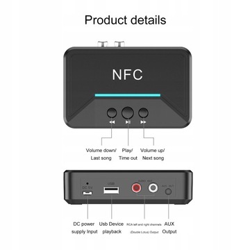 Odbiornik Bluetooth NFC czarny
