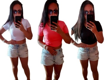 Женский укороченный топ БЕЛЫЙ Укороченный топ БЛУЗКА с короткими рукавами S/M