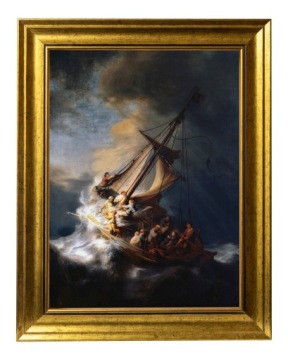 BURZA NA JEZIORZE GALILEJSKIM | OBRAZ NA PŁÓTNIE W ZŁOTEJ RAMIE 30X40